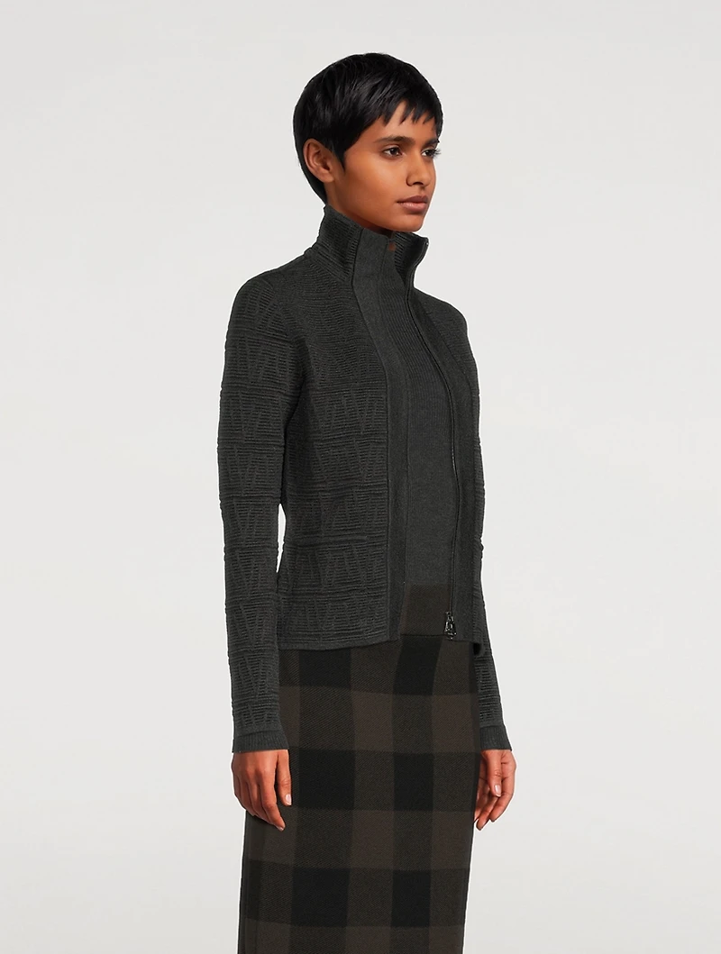 Jacquard Zip-Front Cardigan