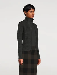 Jacquard Zip-Front Cardigan
