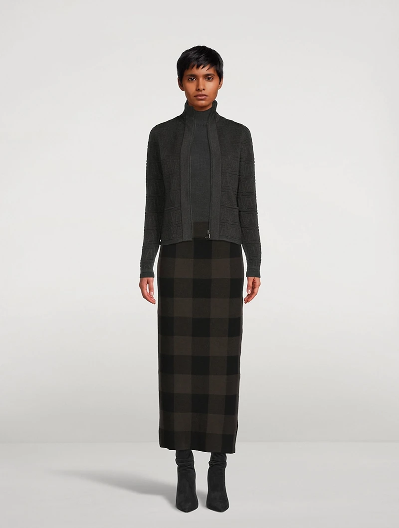 Jacquard Zip-Front Cardigan