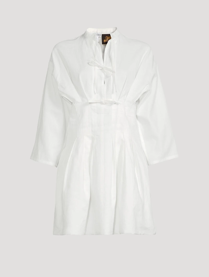 Paula's Ibiza Linen And Cotton Tie Mini Dress