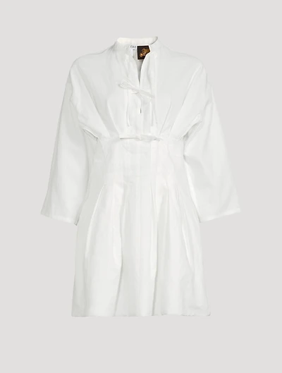 Paula's Ibiza Linen And Cotton Tie Mini Dress