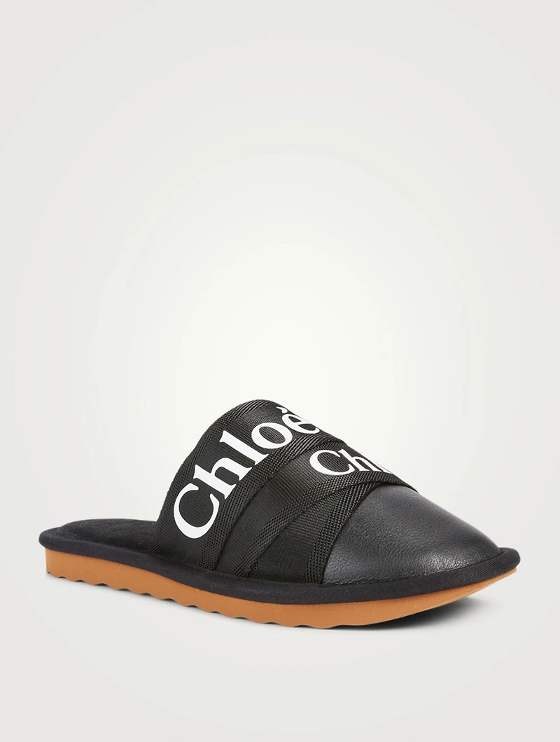Woody Leather And Canvas Slippers
