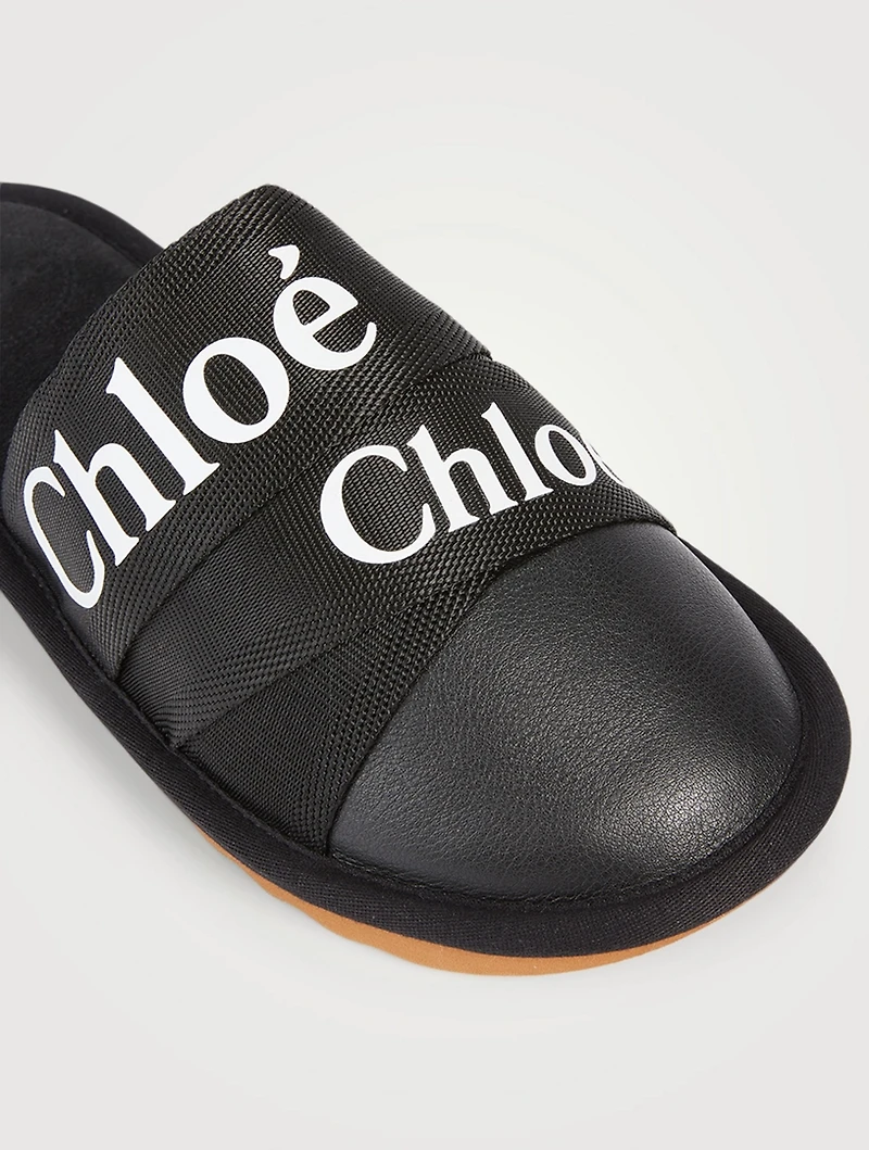 Woody Leather And Canvas Slippers