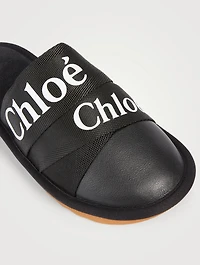 Woody Leather And Canvas Slippers