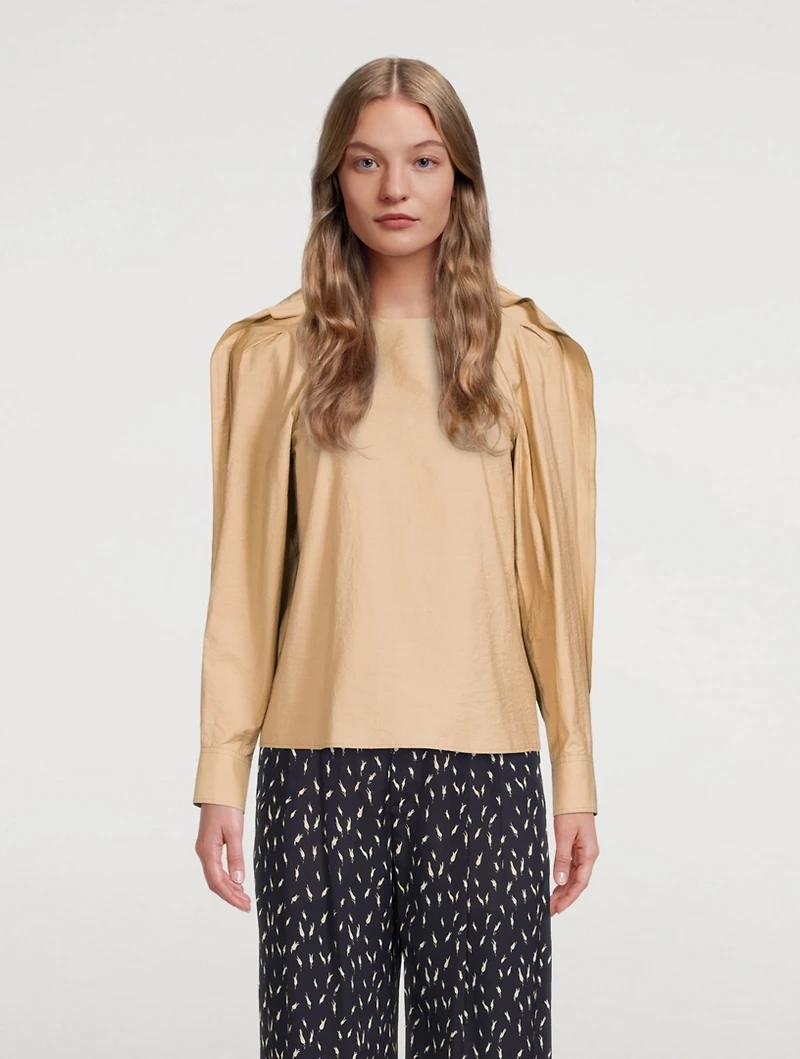 Puff-Sleeve Shirt With Pleated Detail