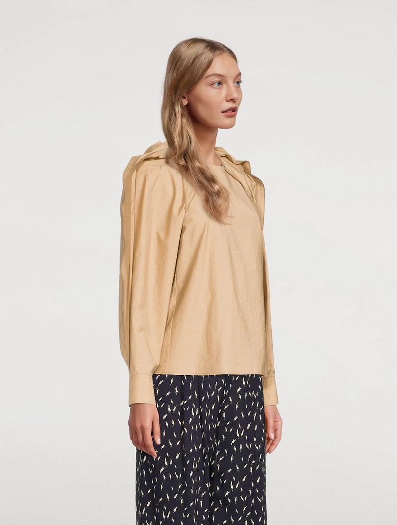 Puff-Sleeve Shirt With Pleated Detail