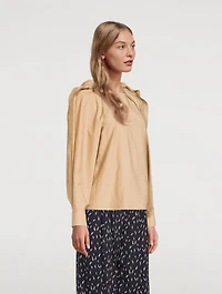 Puff-Sleeve Shirt With Pleated Detail