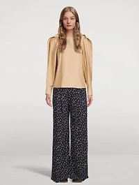 Puff-Sleeve Shirt With Pleated Detail