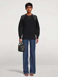 Open-Stitch Sweater With Puff-Sleeve