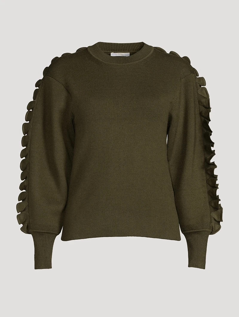 Wool-Blend Ruffle-Sleeve Sweater