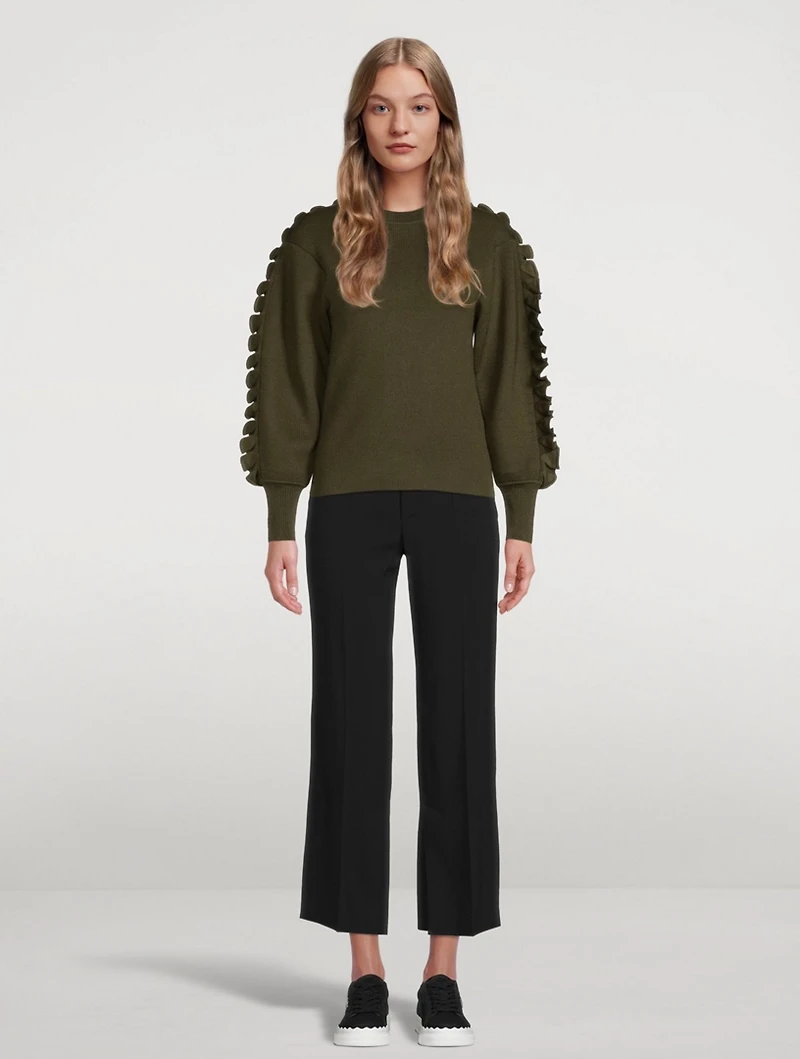 Wool-Blend Ruffle-Sleeve Sweater