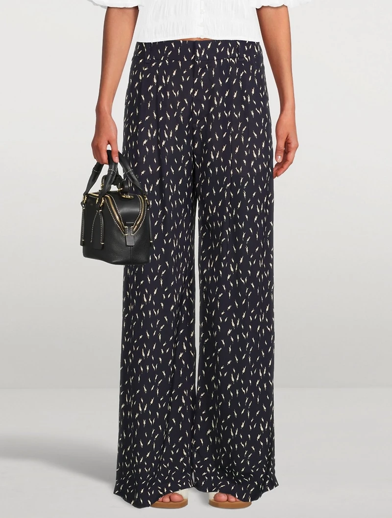 Crêpe Wide-Leg Pants Micro Tulip Print