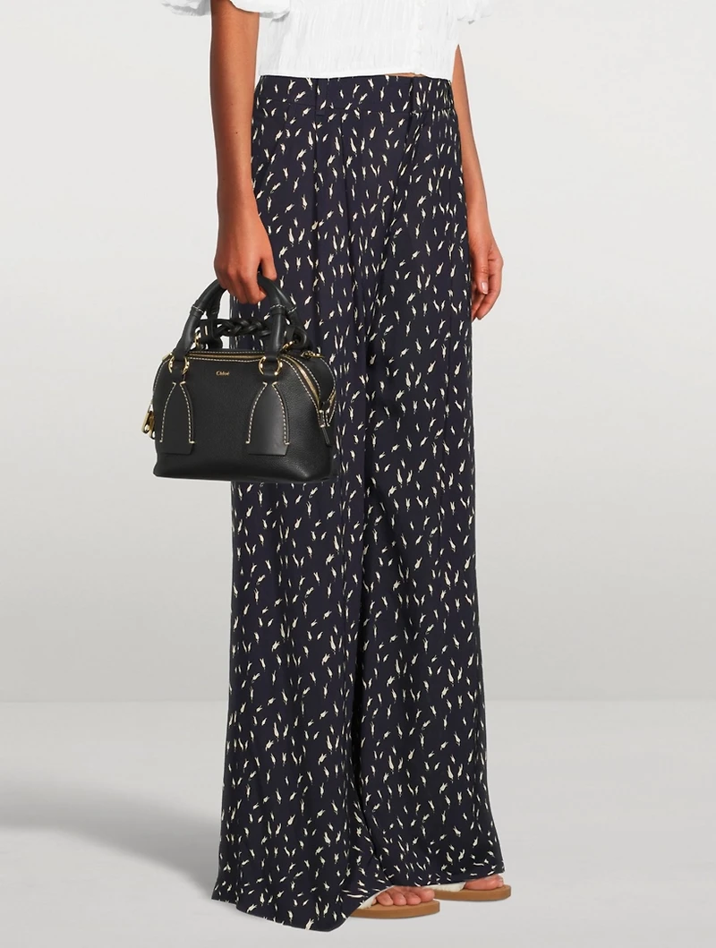 Crêpe Wide-Leg Pants Micro Tulip Print