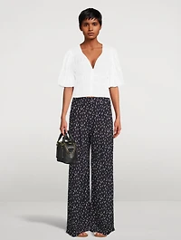 Crêpe Wide-Leg Pants Micro Tulip Print