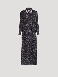 Crêpe Long-Sleeve Midi Dress Micro Tulip Print