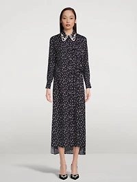 Crêpe Long-Sleeve Midi Dress Micro Tulip Print