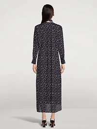 Crêpe Long-Sleeve Midi Dress Micro Tulip Print