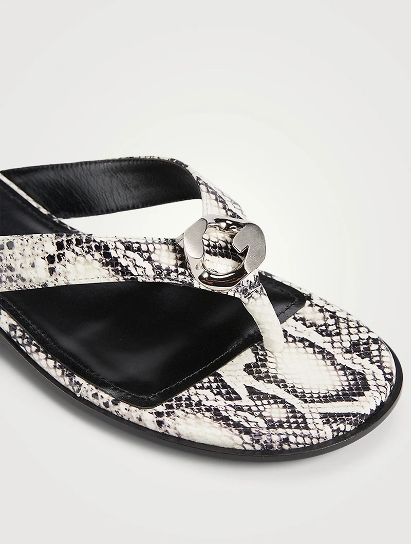 G Chain Snake-Embossed Leather Thong Sandals