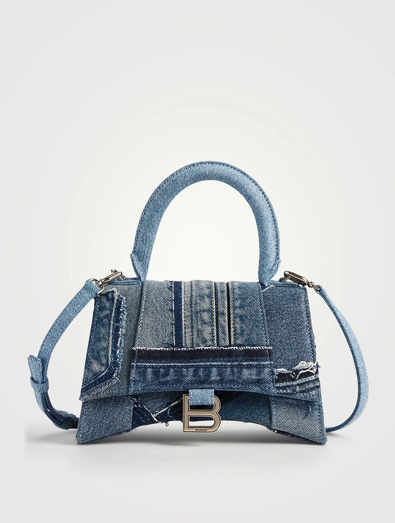 Small Hourglass Patchwork Denim Top Handle Bag