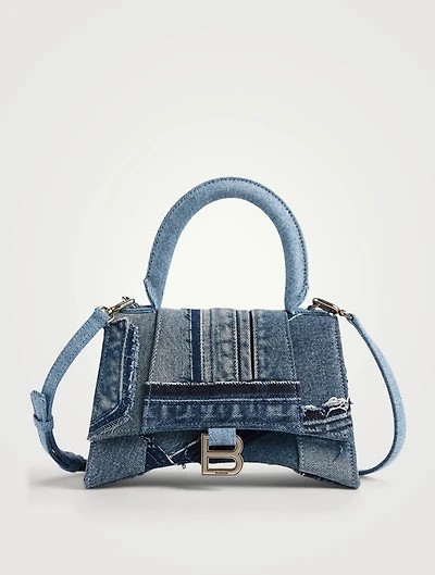 Small Hourglass Patchwork Denim Top Handle Bag