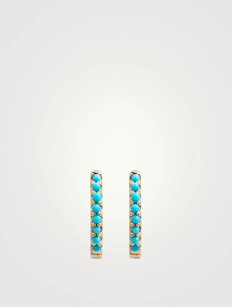 Classique 14K Gold Huggie Hoop Earrings With Turquoise