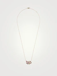 Love Letter 14K Gold Rainbow Pavé Script Necklace With Multicolour Sapphires