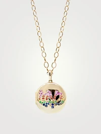 Rainbow 14K Gold Love Locket Necklace With Multicolour Sapphire