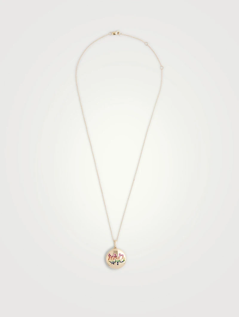 Rainbow 14K Gold Love Locket Necklace With Multicolour Sapphire