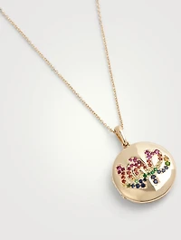 Rainbow 14K Gold Love Locket Necklace With Multicolour Sapphire