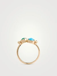 Dew Drop 14K Gold Bubbling Brook Twist Ring With Turquoise And Emerald
