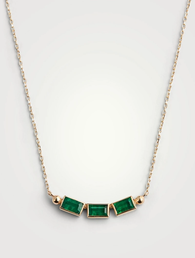 Cléo 14K Gold Baguette Trio Necklace With Emeralds