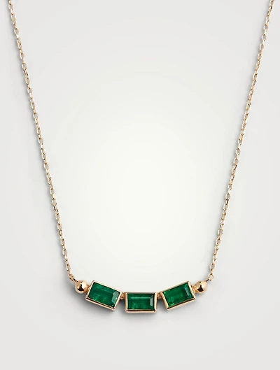 Cléo 14K Gold Baguette Trio Necklace With Emeralds