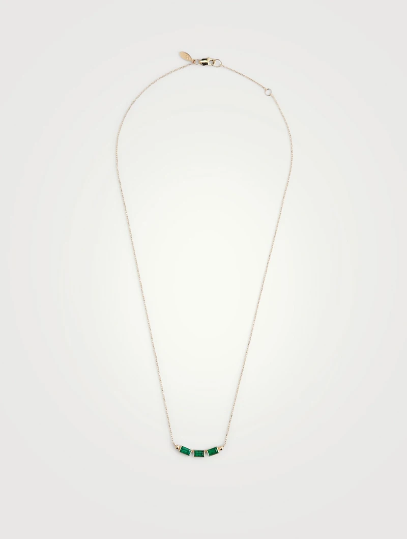 Cléo 14K Gold Baguette Trio Necklace With Emeralds