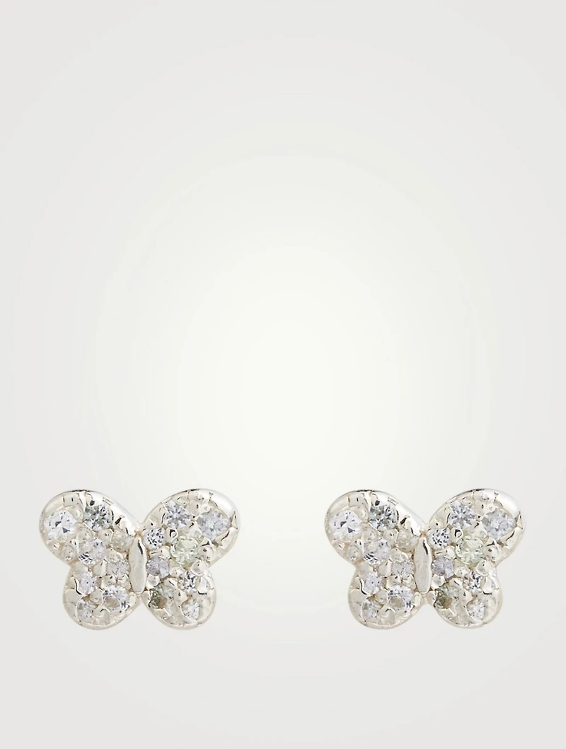 Love Letter Silver Pavé Butterfly Stud Earrings With White Sapphires