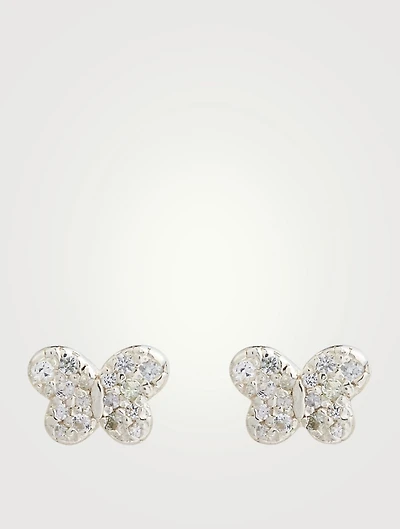 Love Letter Silver Pavé Butterfly Stud Earrings With White Sapphires