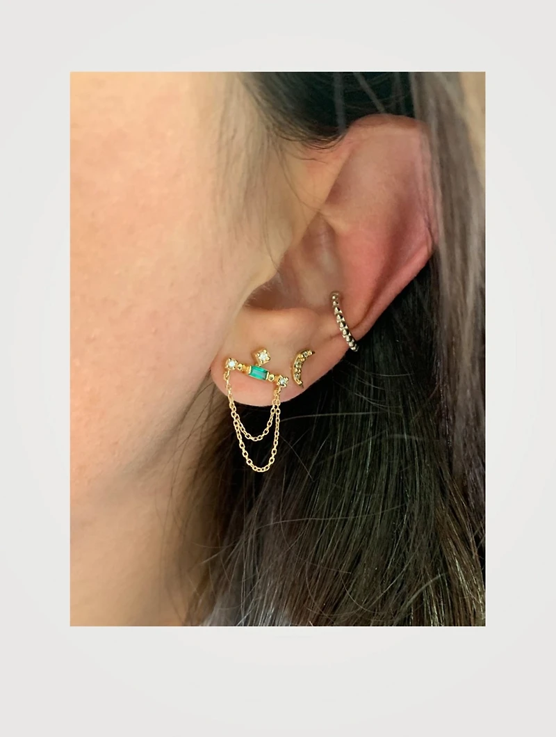 Cléo 14K Gold Bar Chain Earrings With Emeralds And Diamonds