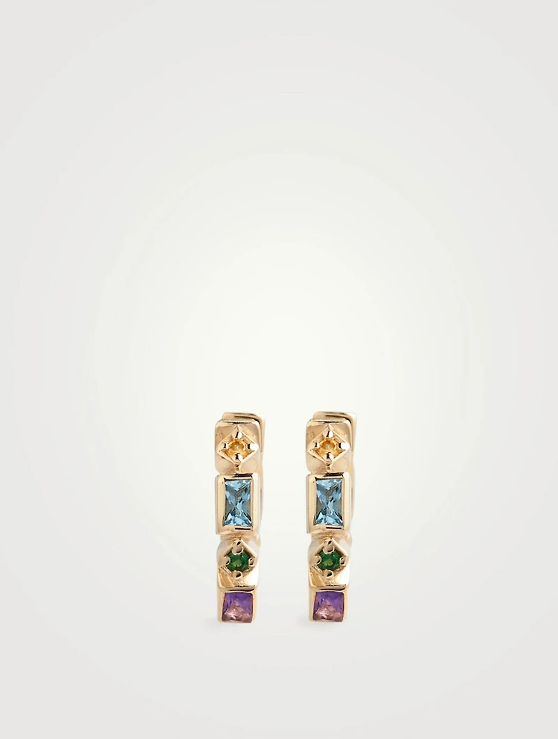 Cléo 14K Gold Geometric Eternity Huggie Hoop Earrings With Multicolour Sapphires
