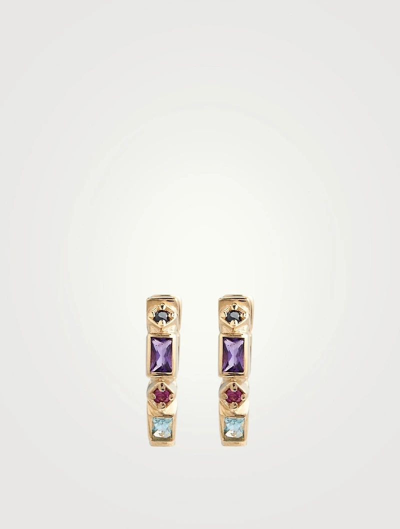 Cléo 14K Gold Geometric Eternity Huggie Hoop Earrings With Multicolour Sapphires