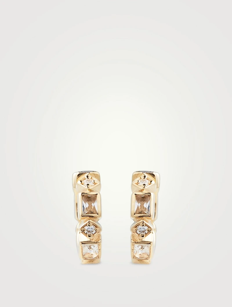 Cléo 14K Gold Geometric Eternity Huggie Hoop Earrings With Topaz And Diamonds