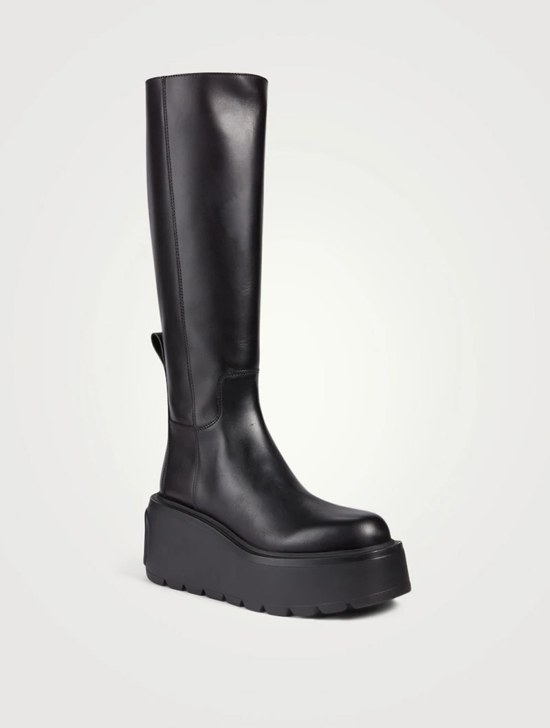 Uniqueform Leather Wedge Platform Knee-High Boots