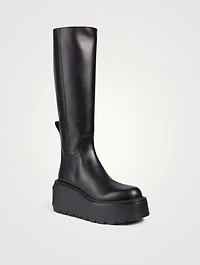 Uniqueform Leather Wedge Platform Knee-High Boots