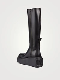 Uniqueform Leather Wedge Platform Knee-High Boots