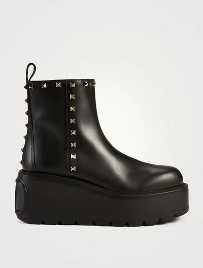 Uniqueform Leather Wedge Platform Ankle Boots