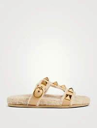 Roman Stud Leather And Shearling Slide Sandals