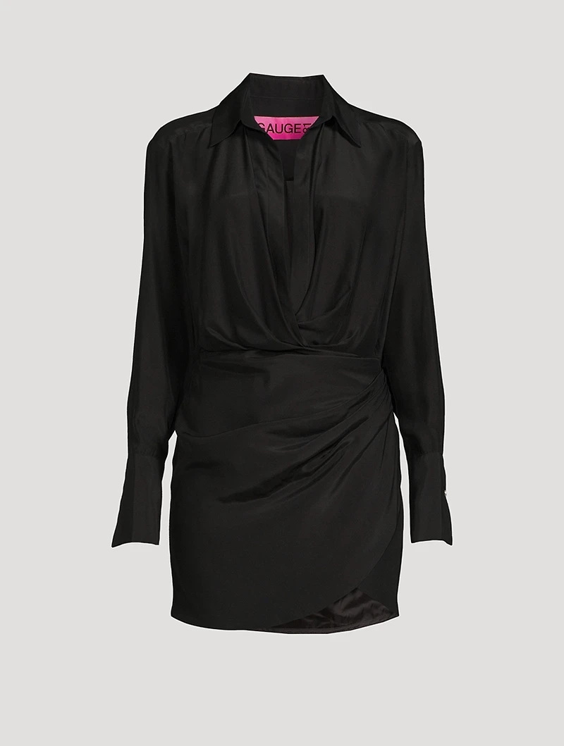 Naha Silk Draped Long-Sleeve Mini Dress