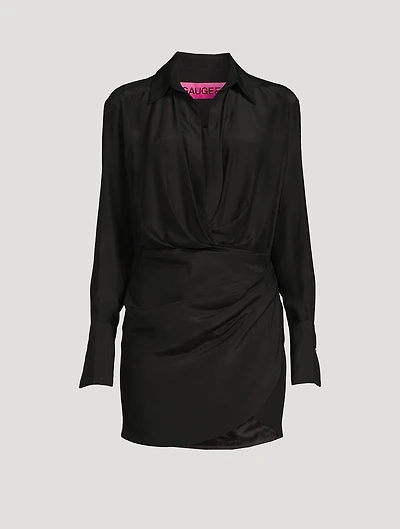 Naha Silk Draped Long-Sleeve Mini Dress