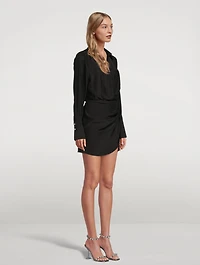 Naha Silk Draped Long-Sleeve Mini Dress