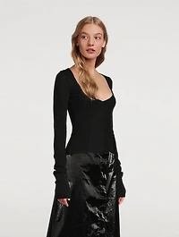 Olvera Knit Square Neck Long-Sleeve Top