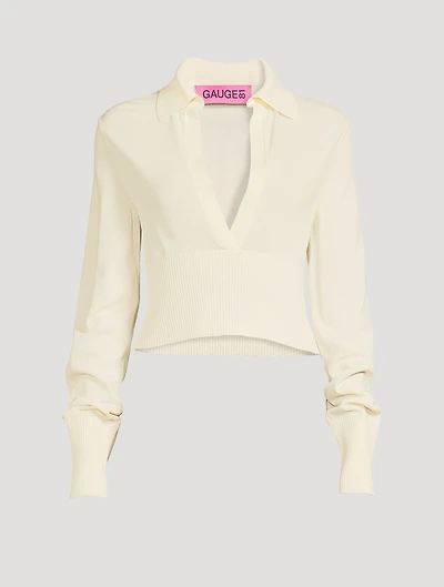 Burgos Knit V-Neck Long-Sleeve Crop Top