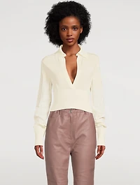 Burgos Knit V-Neck Long-Sleeve Crop Top